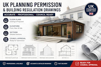 create UK planning permission and building regulation architectural drawings