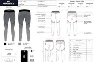 design activewear tech pack for seamless leggings, sportswear and fitness clothe