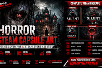 design horror steam capsule art, game cover art and store assets