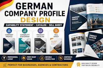 design german brochure, company profile capability statement catalog sell sheet