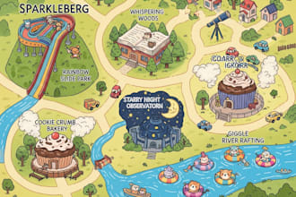 create detailed 2d map illustration for children