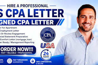 prepare verified CPA letter, comfort letter mortgage income verification letter