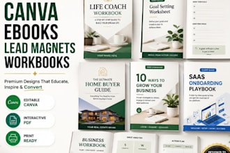 editable canva ebook design, lead magnet design, ebook, workbook, canva template