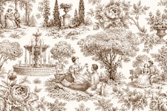 hand draw custom toile de jouy illustrations for fashion and branding