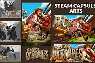 make steam capsule cover art bundle, header, banner, 2d pixel game concept art