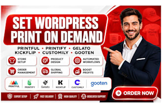 set wordpress print on demand printful printify gelato kickflip customily gooten