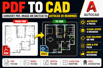 convert PDF, image, or sketch to editable autocad 2d drawings