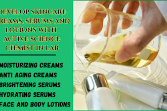 formulate skincare creams, serums and lotions with active science chemist in lab