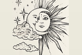 do custom mystical line art illustrati
