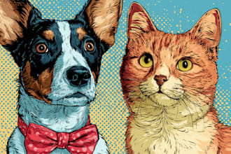 draw pop art of dog cat pet animal portrait