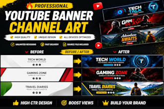 design professional youtube banner and channel art