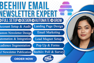 setup beehiiv newsletter, beehiiv landing page, beehiiv website and automation