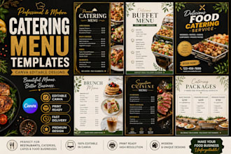 design catering menu templates, canva editable, food flyer, restaurant