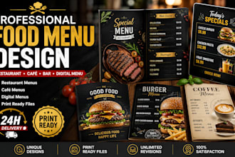 design a professional restaurant food menu, cafe menu and digital menu