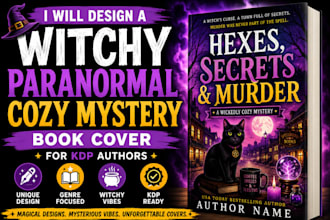 design a witchy paranormal cozy mystery book cover for kdp authors