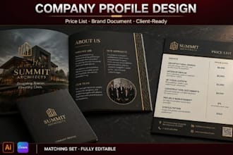 design a company profile catalog pricelist lookbook trifold bifold sell sheet