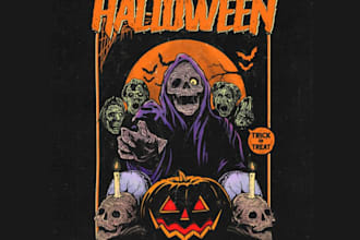 make custom halloween horror logo and t shirt design