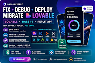 fix debug deploy migrate lovable base44 replit app base44 expert base44 deploy