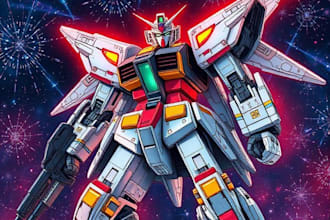 create retro mecha or scifi gundam art