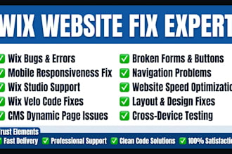 fix wix bugs, errors, responsiveness issues and optimise your wix website fast