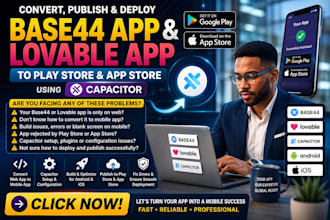 convert, publish base44 app lovable app to play store, app store using capacitor