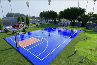 redesign backyard basketball court,tennis clubhouse layout, driveway hoop render