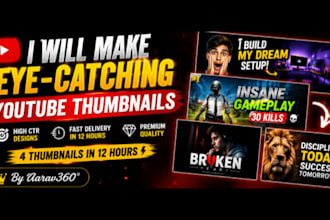 make 4 custom yt thumbnails in 24 hours