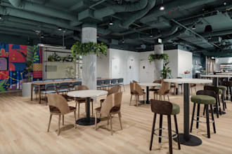 redesign restaurant interior 3d rendering, cafe, 2d plan,bar,3d furniture layout