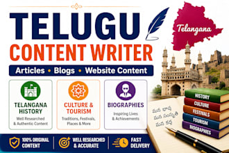 write telugu and english articles on telangana history and biography