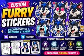 draw custom furry stickers, fursona sticker, discord emotes and telegram sticker