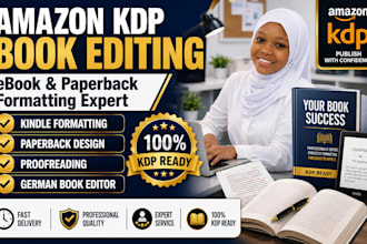 do amazon kdp book editing, ebook and paperback formatting, german book editor