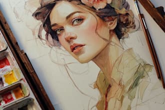 draw pencil sketch, watercolor, line art, drawing