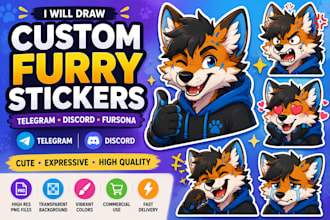 draw custom furry stickers for telegram, discord, furry emotes and fursona