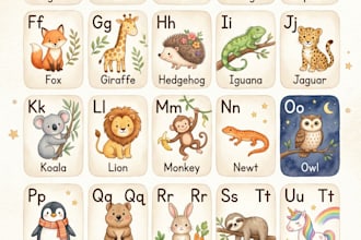 create abc  alphabet book illustrations for amazon KDP