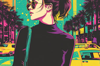 draw you illustration for album single cover retro city pop