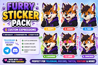 draw custom furry telegram stickers, discord emotes, and furry sticker packs