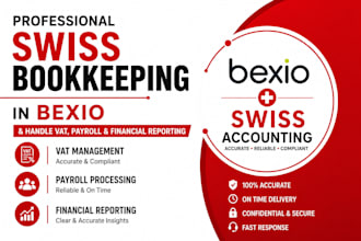 do swiss bookkeeping in bexio, handle vat payroll and financial reporting