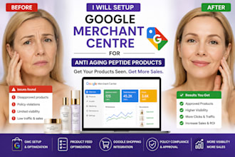 setup google merchant centre for fitness anti aging skin health peptide products