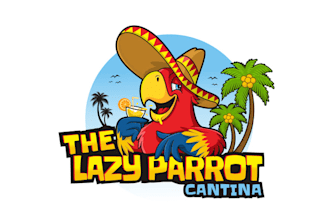 design cartoon lazy parrot cantina drink logo