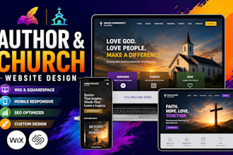 design a professional author book or church website on wix or squarespace