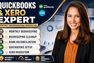 do quickbook and xero monthly bookkeeping setup cleanup reconciliation migration