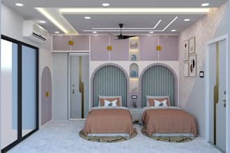 design kids bedroom interior, playroom, playground garden and 3d rendering
