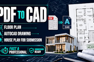 convert PDF to cad, draw floor plan, autocad drawing, house plan for submission