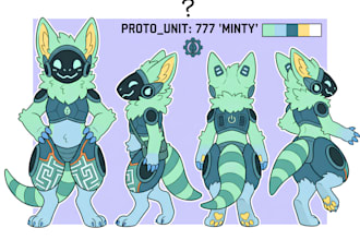 draw custom character reference sheet for your character, furry,fursona,protogen