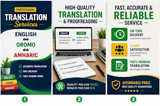 provide professional english to oromo and amhric translation