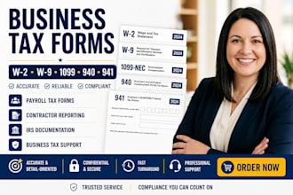 prepare w2, w9, 1099, form 940 and 941 business tax forms