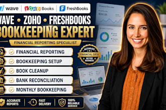 do wave financial reporting, zoho and freshbooks bookkeeping setup with cleanup