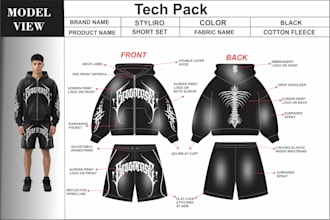 create clothing tech pack and fashion tech pack designs