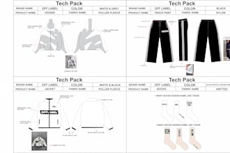 create professional clothing tech pack and fashion tech pack