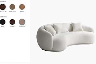 do 2d, 3d furniture configure, sofa, table, product in shopify zakeke, kickflip